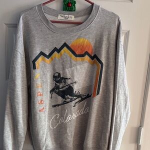 Wound Up Gray Aspen Ski Crewneck Sweatshirt Womens L large mountains Colorado